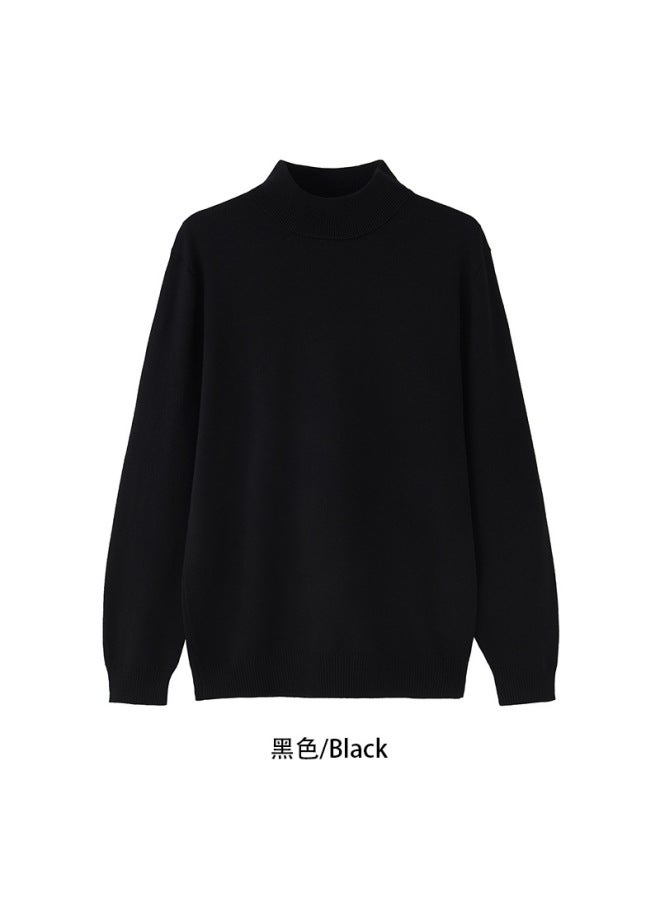 Black Autumn&Winter High-end Half-Sleeve For Men Korean Pure Mid-collar Knitted Bottoming Long-