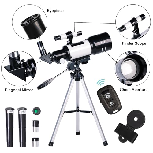 ToyerBee Telescope for Adults & Kids, 70mm Aperture Refractor (15X-150X) Portable Travel Telescope with Phone Adapter & Wireless Remote, Astronomy Beginners Gifts, Black - Image 2