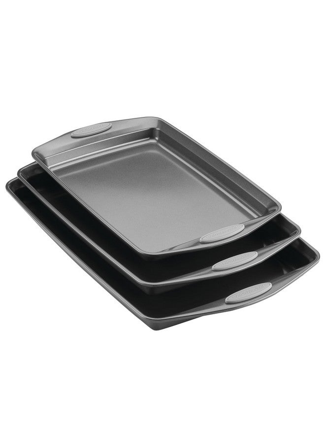 Rachael Ray Nonstick Bakeware Set with Grips, Nonstick Cookie Sheets / Baking Sheets - 3 Piece, Gray with Sea Salt Gray Grips - Image 1