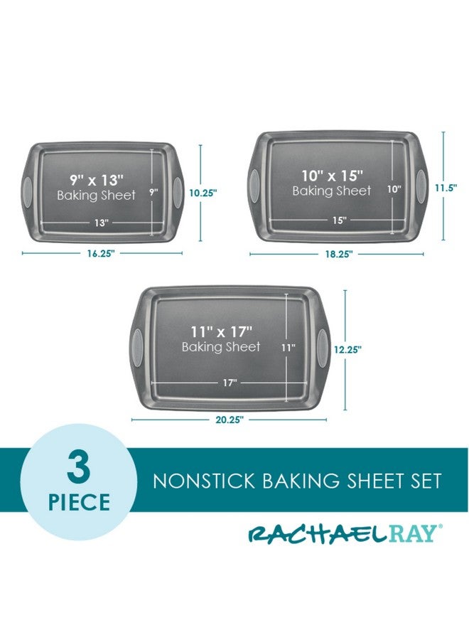 Rachael Ray Nonstick Bakeware Set with Grips, Nonstick Cookie Sheets / Baking Sheets - 3 Piece, Gray with Sea Salt Gray Grips - Image 2