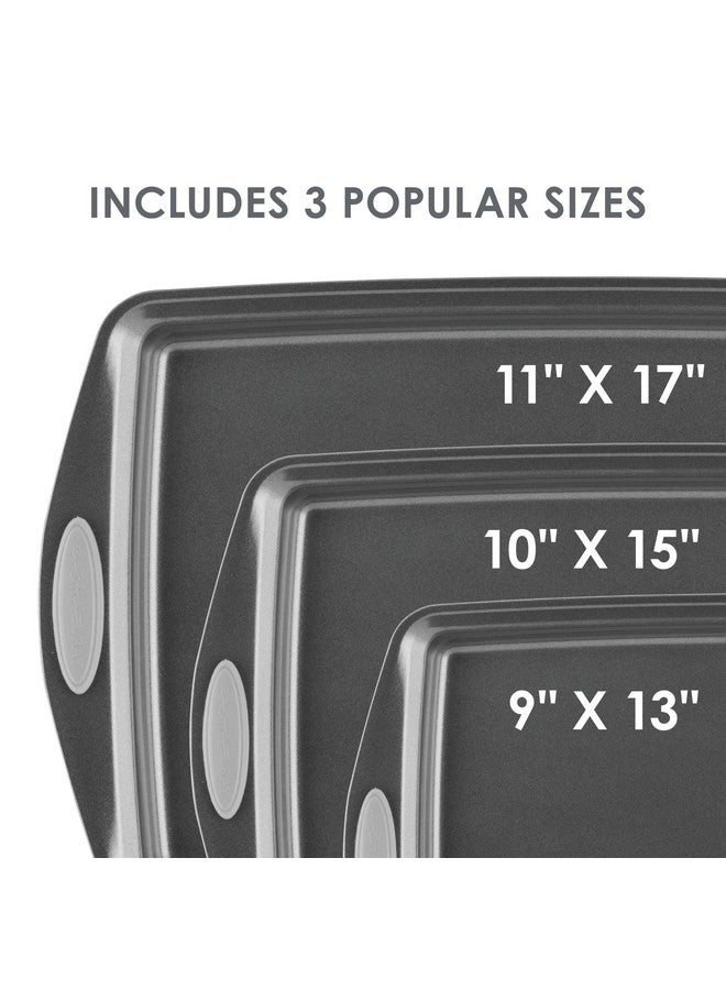 Rachael Ray Nonstick Bakeware Set with Grips, Nonstick Cookie Sheets / Baking Sheets - 3 Piece, Gray with Sea Salt Gray Grips - Image 3