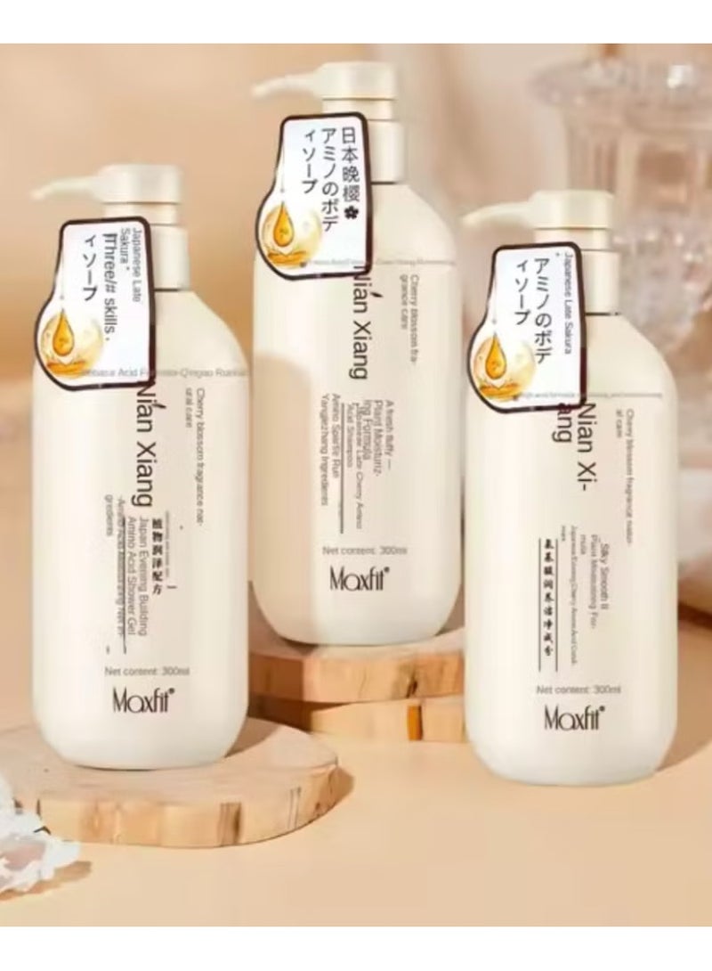 MAXFIT Japanese Sakura shampoo 3PES  (original) for hair growth, preventing hair loss and removing dandruff, lotion to moisturize and soften and skin glasses 300 ml - Image 3
