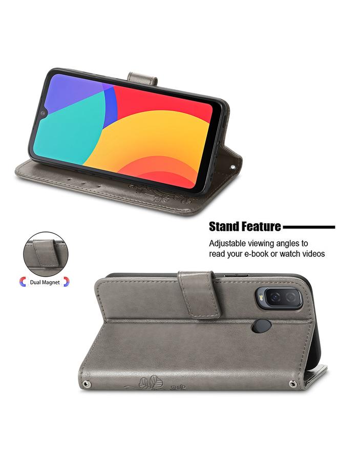 S-TOP Case For Alcatel 1L 2021 Four-leaf Clasp Embossed Buckle Mobile Phone Protection Leather Case with Lanyard & Card Slot & Wallet & Bracket Function - Image 4