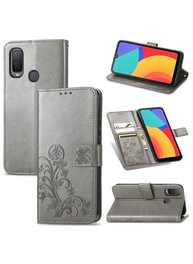 S-TOP Case For Alcatel 1L 2021 Four-leaf Clasp Embossed Buckle Mobile Phone Protection Leather Case with Lanyard & Card Slot & Wallet & Bracket Function - Image 1