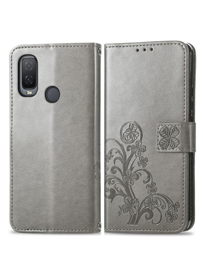 S-TOP Case For Alcatel 1L 2021 Four-leaf Clasp Embossed Buckle Mobile Phone Protection Leather Case with Lanyard & Card Slot & Wallet & Bracket Function - Image 2