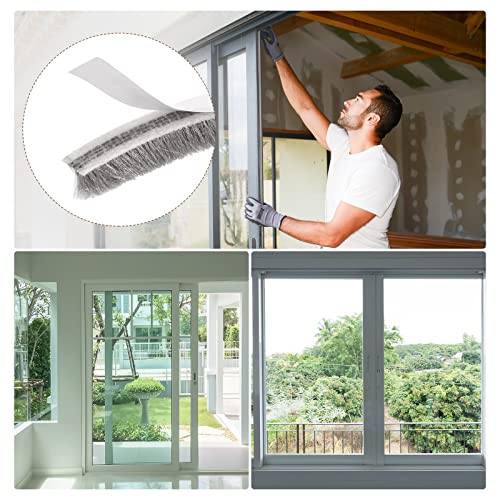 METALLIXITY Adhesive Brush Seal Weather Stripping (5/16"x9/32"x16.4ft), Door Brush Strip - for Sliding Sash Door Window Wardrobe Seal, Gray - Image 3