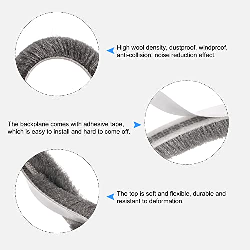METALLIXITY Adhesive Brush Seal Weather Stripping (5/16"x9/32"x16.4ft), Door Brush Strip - for Sliding Sash Door Window Wardrobe Seal, Gray - Image 4