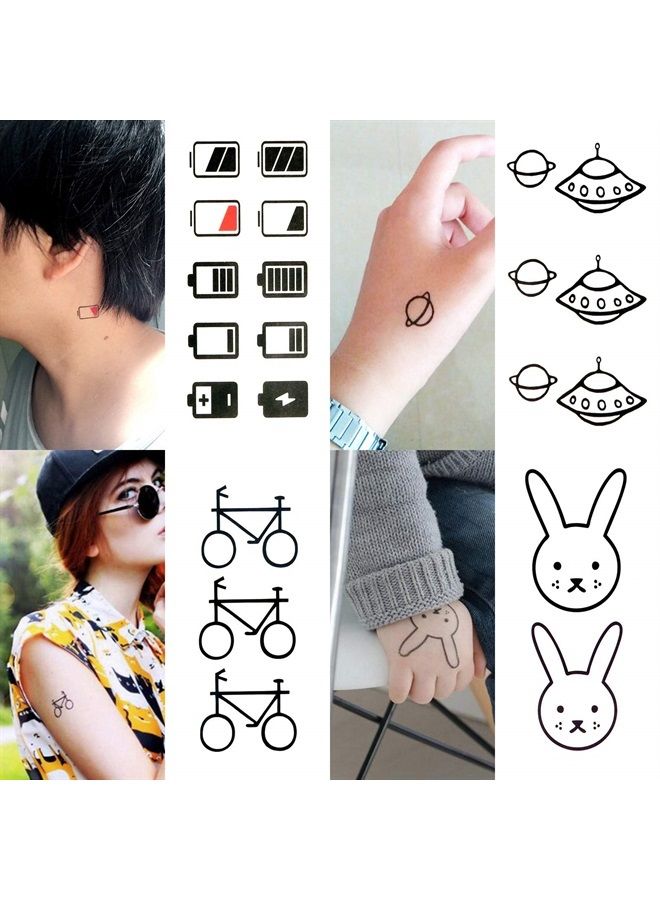 Oottati 30 Sheets Small Cute Temporary Tattoos Kit - Black Foot Print Camera Elephant Star Diamond Cross Bird Cat for Kids Women Men