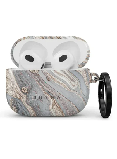 بورجا حافظة واقية أنيقة لسماعات AirPods الجيل الثالث من AirPods 3 غطاء شحن LED مرئي باللون الرمادي