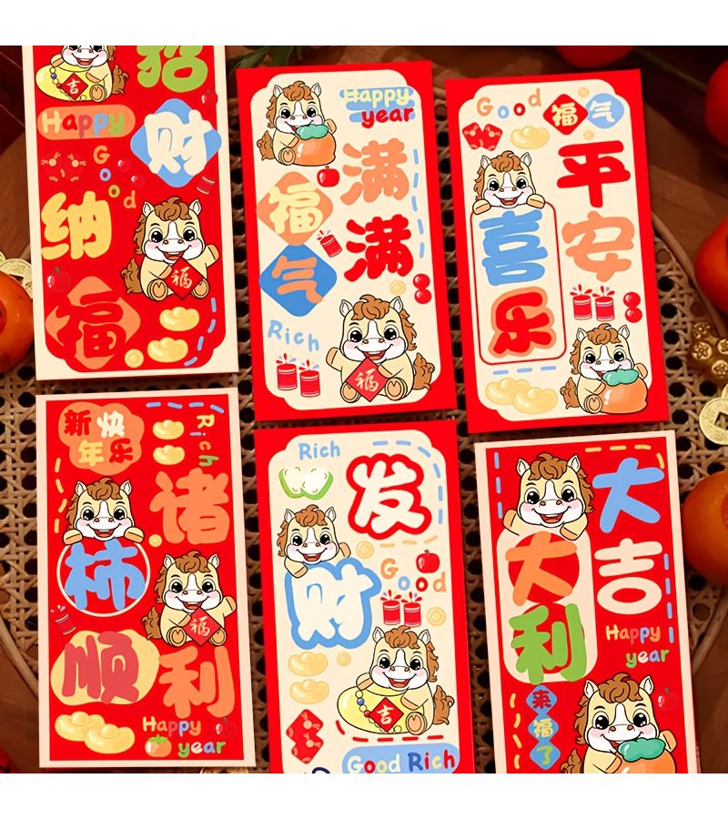 6 Pieces Lunar New Year Red Envelopes Year of the Horse 2026 Money Bags - Image 2