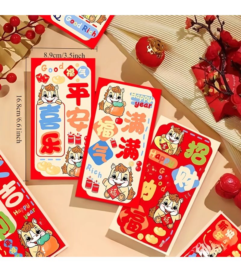 6 Pieces Lunar New Year Red Envelopes Year of the Horse 2026 Money Bags - Image 3