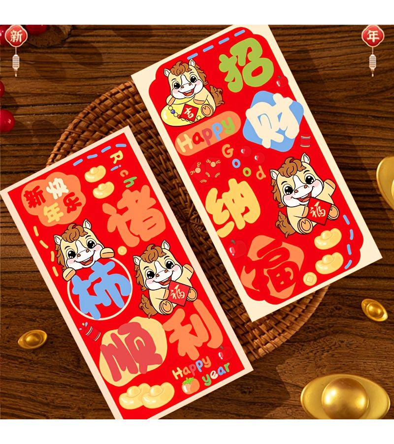 6 Pieces Lunar New Year Red Envelopes Year of the Horse 2026 Money Bags - Image 4