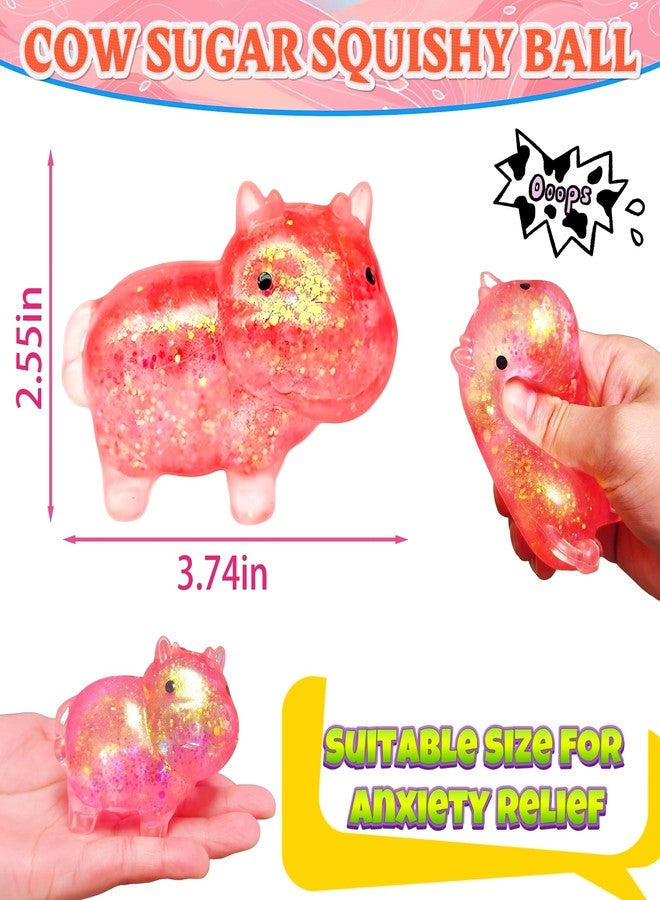 EVDERS 1Pcs Cow Stress Toy Squishy Sugar Stress Balls for Kids Squeeze Animal Sensory Toys Glitter Cow Sugar Ball Fidget for Anxiety Relief Classroom Prize Fidget Party Favor Adults Office(Red) - Image 2