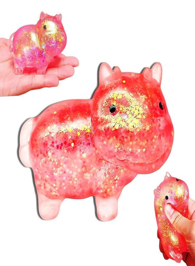EVDERS 1Pcs Cow Stress Toy Squishy Sugar Stress Balls for Kids Squeeze Animal Sensory Toys Glitter Cow Sugar Ball Fidget for Anxiety Relief Classroom Prize Fidget Party Favor Adults Office(Red) - Image 1