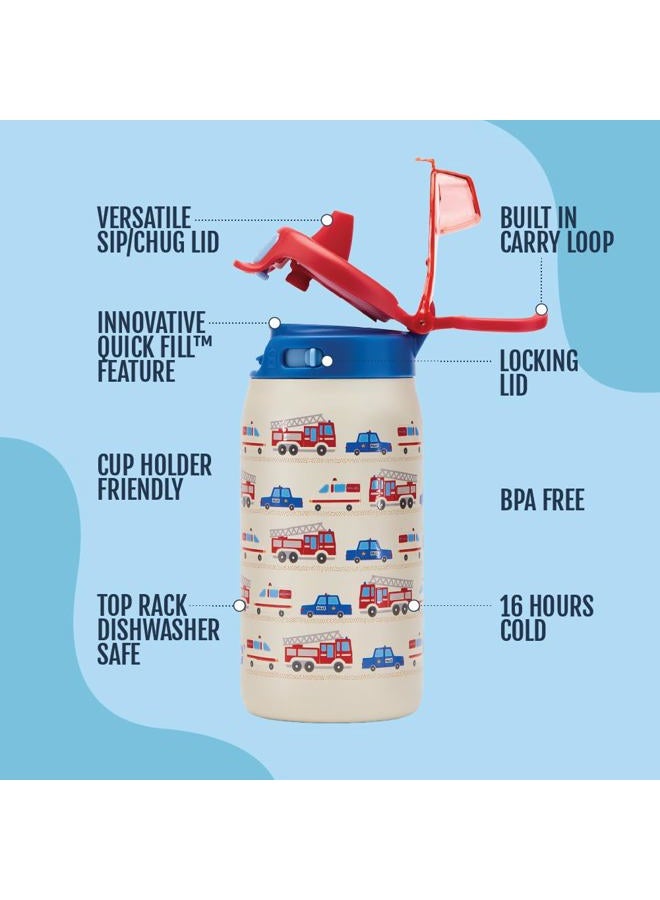 Ello Kids Pop & Fill 12oz Toddler Water Bottle with Quick Fill Lid, Double-Wall Vacuum Insulated Stainless Steel, Leak Proof, BPA Free, Sip & Chug, For School, Lunchboxes, To the Rescue - Image 4