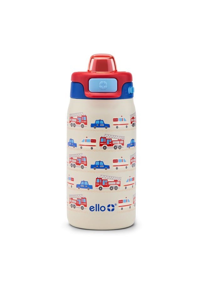 Ello Kids Pop & Fill 12oz Toddler Water Bottle with Quick Fill Lid, Double-Wall Vacuum Insulated Stainless Steel, Leak Proof, BPA Free, Sip & Chug, For School, Lunchboxes, To the Rescue - Image 1