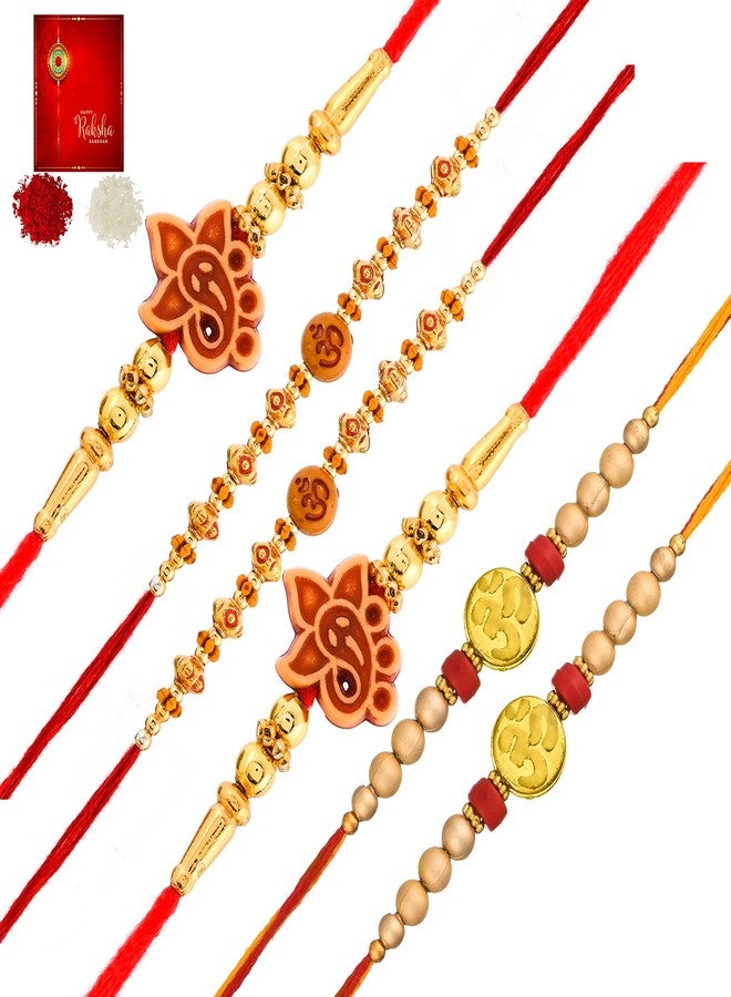Poorak Rakhi Festival Rakhi Gift Set Beautiful Rakhi Set of 6 For Brother With Roli Chawal and Rakshabandhan Best Wishes Greetings Card - Image 1