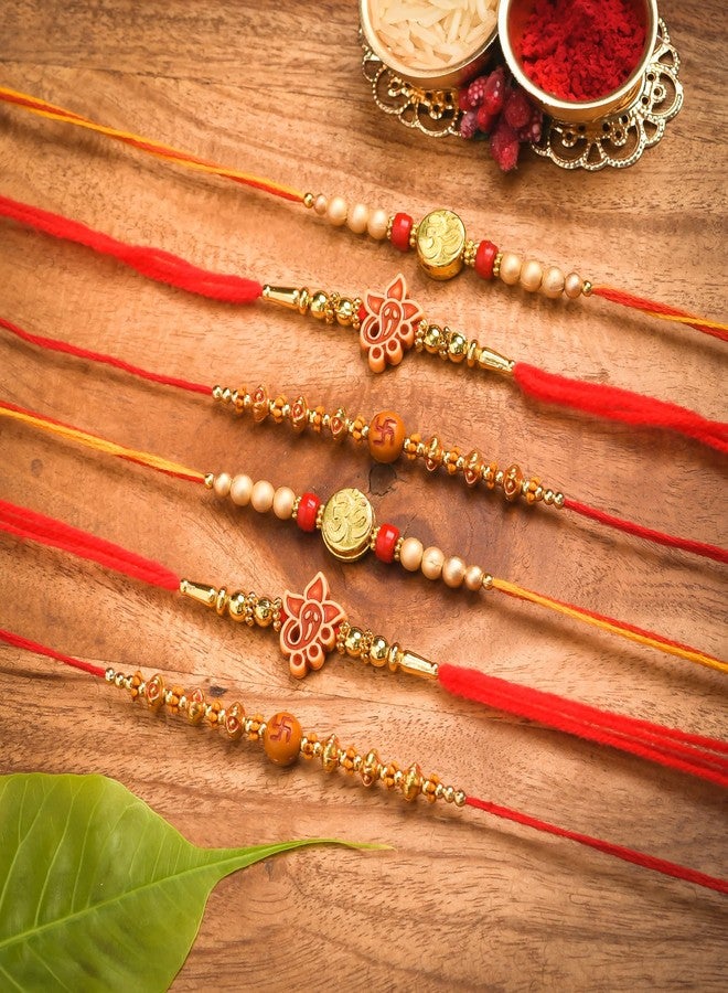 Poorak Rakhi Festival Rakhi Gift Set Beautiful Rakhi Set of 6 For Brother With Roli Chawal and Rakshabandhan Best Wishes Greetings Card - Image 2