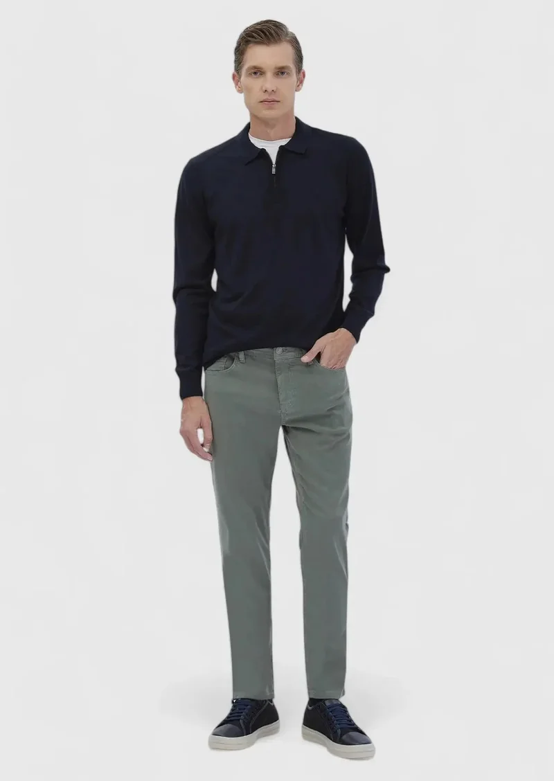 RAMSEY Green Weaving Slim Fit Casual Cotton Blended Trousers