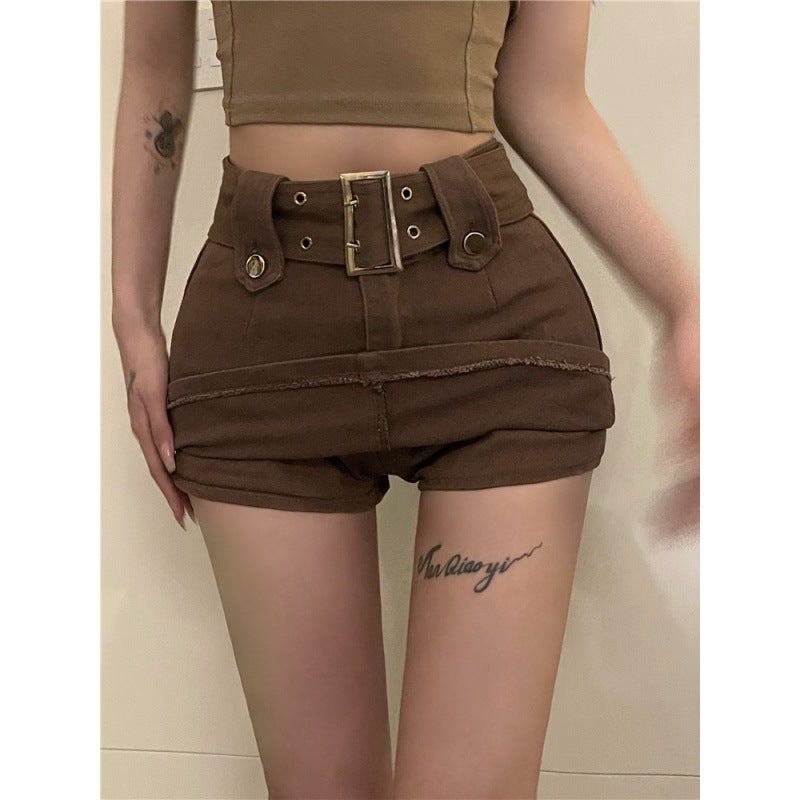 Girl A- Line Denim Skirt Women'S Summer Brown Retro Hip-Wrap Skirt Anti-Slip Skirt High Waist Slim A- Line Short Skirt - Image 2