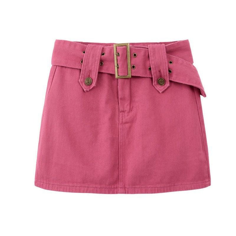 Girl A- Line Denim Skirt Women'S Summer Brown Retro Hip-Wrap Skirt Anti-Slip Skirt High Waist Slim A- Line Short Skirt - Image 1