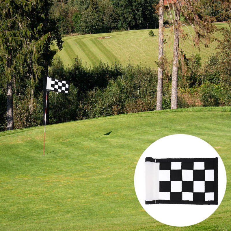 Detachable Checkered Nylon Golf Practice Flag for Training and Putting Green Black White Grid - Image 5