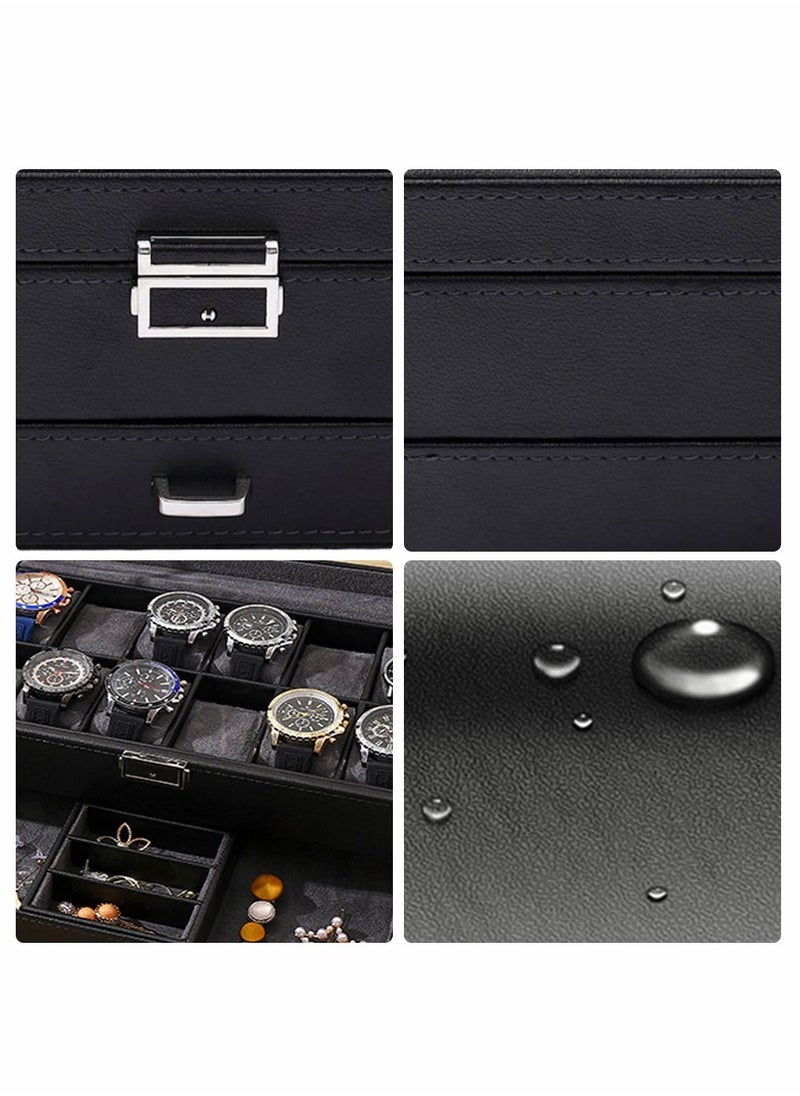 HomarKet - 2-Layer Watch Box 12 Slots PU Leather Case Organizer with Jewelry Drawer for Storage and Display - Image 1