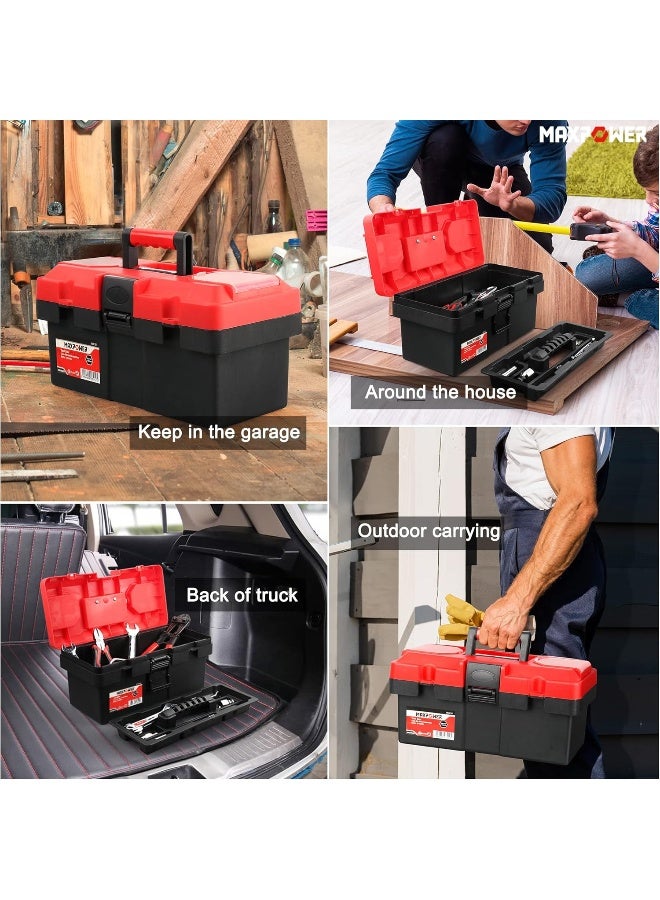 MAXPOWER Small Tool Box, 14-inch Plastic Tool Boxes with Handle, Removable Tray with Dual Lock Secured, Red Toolbox for Home - Image 5