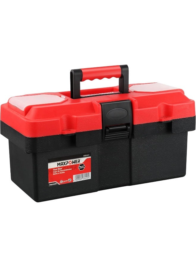 MAXPOWER Small Tool Box, 14-inch Plastic Tool Boxes with Handle, Removable Tray with Dual Lock Secured, Red Toolbox for Home - Image 1
