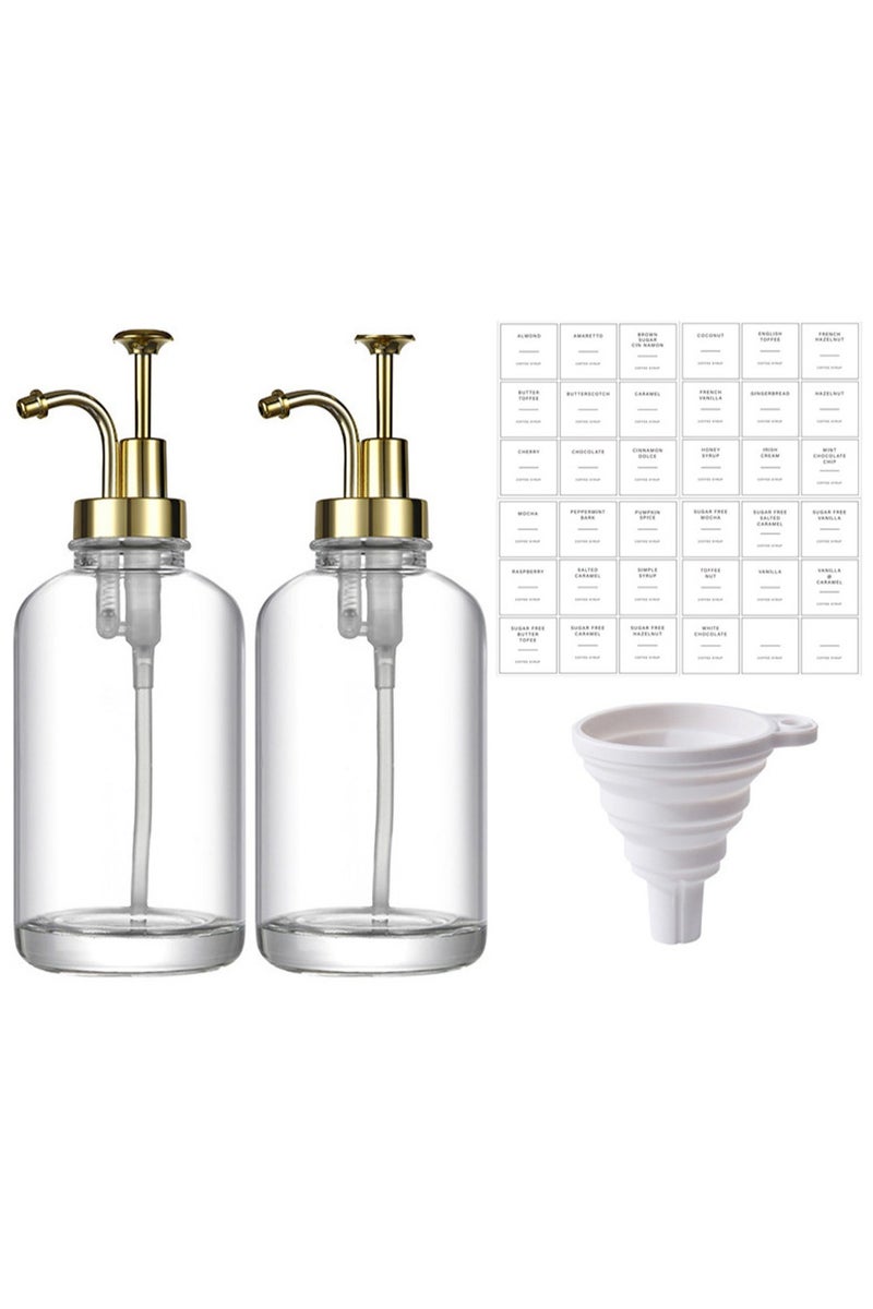 Coffee Syrup Dispenser for Coffee Bar, Coffee Syrup Pump, Glass Syrup Bottle Coffee Bar Accessories, with 36 Labels, 16.9 oz 500 ml, Set of 2 - Image 1