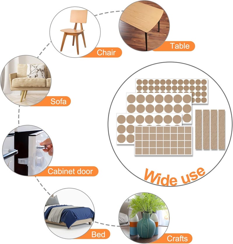 FURNIMATE Felt Furniture Pads 400 Pieces, Furniture Pads for Hardwood Floors, Floor Protectors for Furniture Legs, Felt Pads for Furniture, Many Large Sizes Beige - Image 4