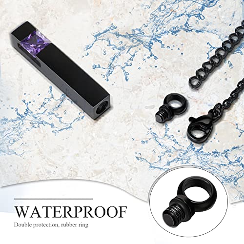 Mtlee 3 Pieces Cremation Urn Necklace for Ashes Vertical Bar Zircon, Heart Crystal Necklace Urn Stainless Steel Waterproof Memorial Pendant(Purple Zircon) - Image 3