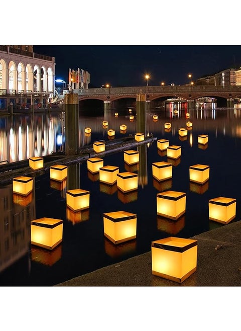 15Pcs Floating Water Candle Chinese Paper Lanterns Square Lanterns With Candles Floating Candle For Wishing Praying Blessing Wedding Festival Event Party Patio Memorial Pool Side Decoration 11X11Cm