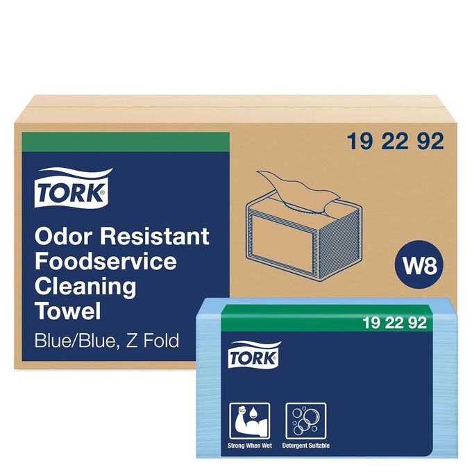 ODOR RESISTANT FOODSERVICE CLEANING TOWEL BLUE W8 ZFOLDED 4 X 50 CLOTHS 192292