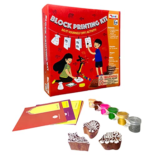 COCOMOCO KIDS COCOMOCO DIY Craft Material - Wooden Block Printing Kit with Stamps for Kids - Art and Craft Kit - Painting Kit - Birthday Return Gift for Kids Boys Girls - Image 1