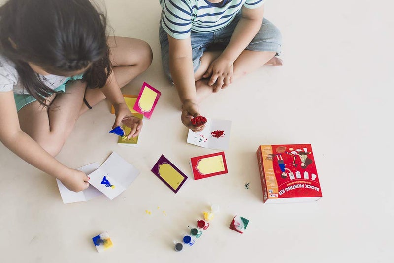 COCOMOCO KIDS COCOMOCO DIY Craft Material - Wooden Block Printing Kit with Stamps for Kids - Art and Craft Kit - Painting Kit - Birthday Return Gift for Kids Boys Girls - Image 2