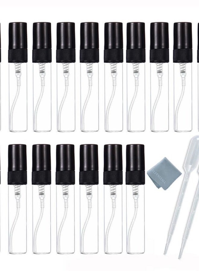 ELFENSTALL 25PCS Clear Glass 5ml 1/6oz Spray Bottle Perfume Fragrance Scent Vials Black Fine mist Atomizer Refillable Sprayer Portable Liquid Container Free 2pcs 3ml Dropper - Image 1