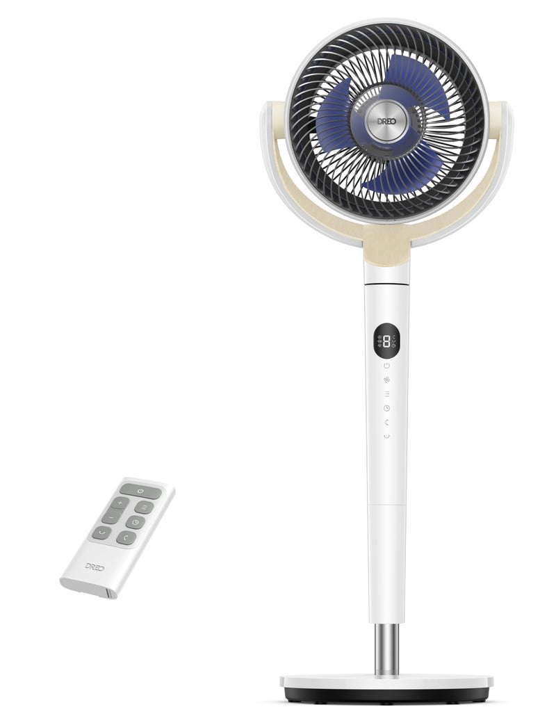 مروحة دريو القائمة لغرفة النوم 120120 مروحة دوارة متعددة الاتجاهات 85 قدم مروحة دائرية مع جهاز تحكم عن بعد محرك تيار مستمر مروحة قاعدة هادئة 8 سرعات 3 أوضاع مؤقت 8 ساعات بولي فانو 502 أبيض