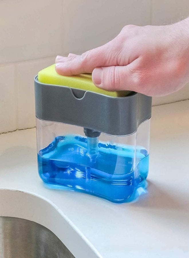 AKDC Soap Dispenser | Pump & Sponge Caddy 2-In-1 Dish With Dishwashing Holder Rack 13 Oz. - Image 1