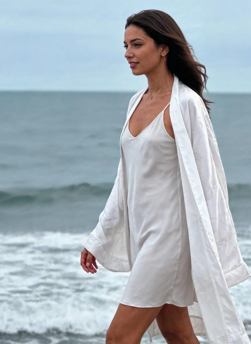 جانارا جونز White Koi Fish Print Short Kimono Kaftan