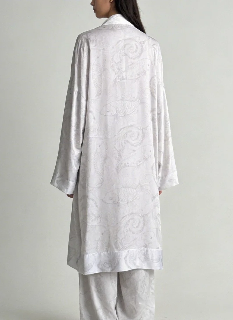Janara Jones  White Koi Fish Print Short Kimono Kaftan for Women | Best Price UAE