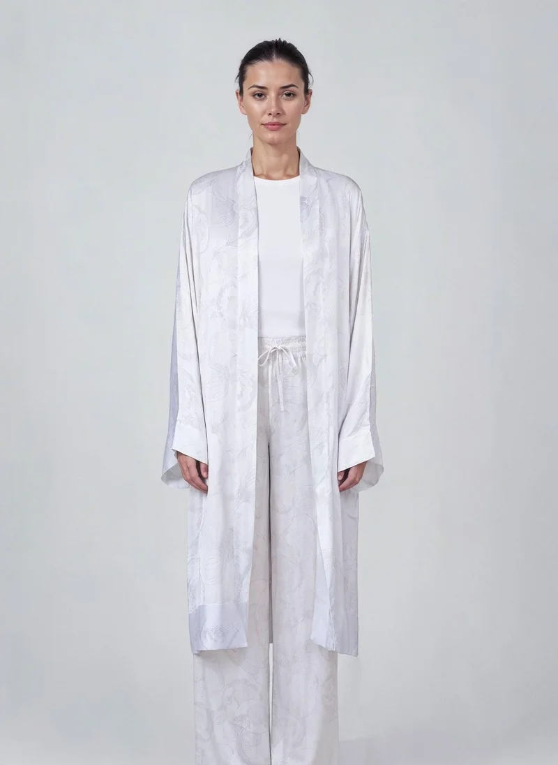 جانارا جونز White Koi Fish Print Short Kimono Kaftan