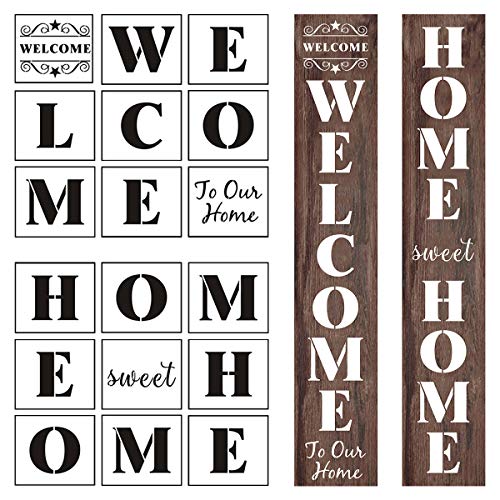 REOLAN Welcome and Home Sweet Home Stencil - 18 Pack Large Vertical Welcome Home Sweet Home Sign Stencils Templates for Painting on Wood, Reusable Letter Stencils for Porch Signs & Front Door Decorations - Image 1