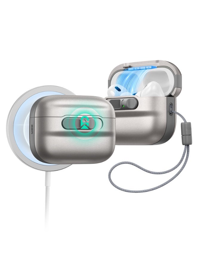 اي اس ار ESR for AirPods Pro 3 Case (2025), Compatible with AirPods Pro 3 (USB-C Cable), MagSafe Ready, Magnetic Lid Lock, Full Drop Protection Cover with Lanyard Titanium - Image 1
