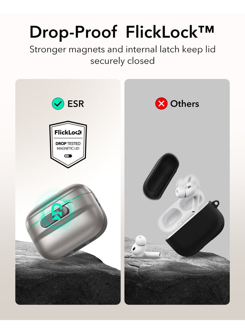 اي اس ار ESR for AirPods Pro 3 Case (2025), Compatible with AirPods Pro 3 (USB-C Cable), MagSafe Ready, Magnetic Lid Lock, Full Drop Protection Cover with Lanyard Titanium - Image 4