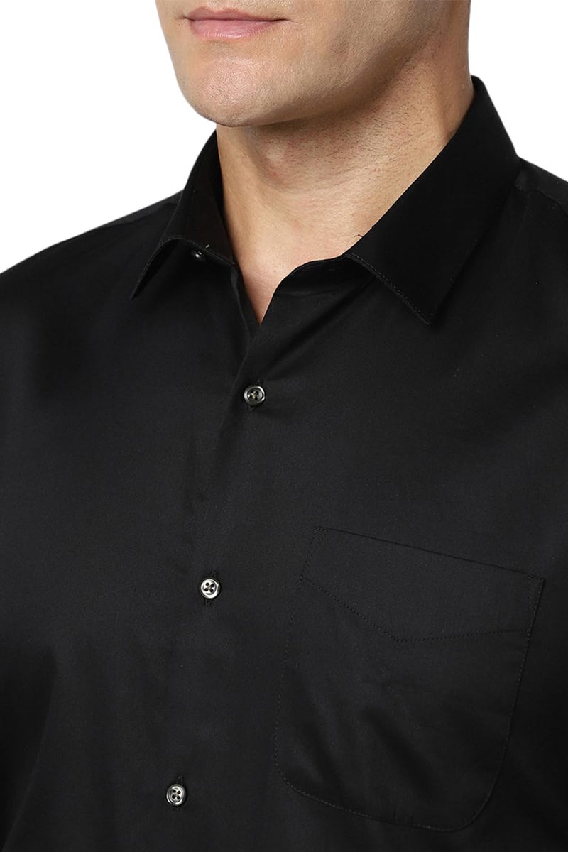 Peter England Men's Satin Solid Regular Fit Full Sleeve Shirt Cotton with Satin Sheen | Luxury Black - Image 5