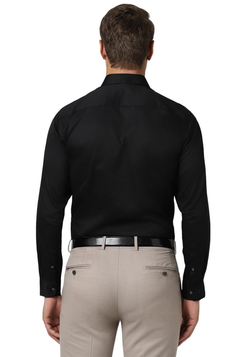 Peter England Men's Satin Solid Regular Fit Full Sleeve Shirt Cotton with Satin Sheen | Luxury Black - Image 3