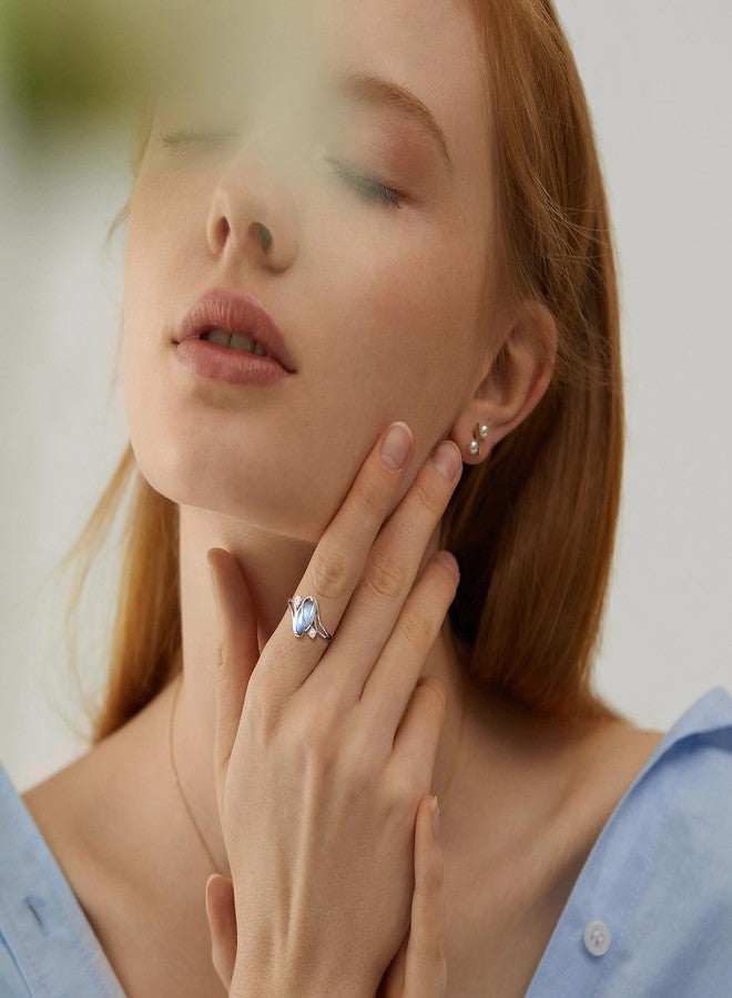 ADRAMATA 925 Sterling Silver Rings for Women Moonstone Ring Rainbow Cubic Zirconia Accents Ring Solitaire Gemstone Statement Rings 18K Gold Plated Silver Rings, 5, Sterling Silver, Cubic Zirconia - Image 2