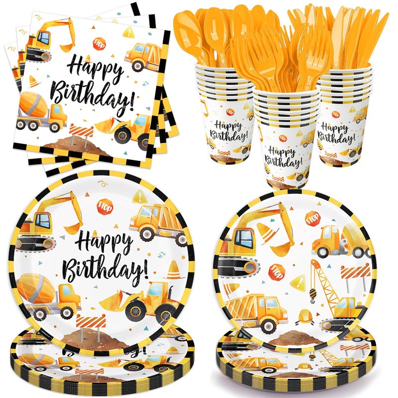 Oigco Construction Birthday Party Supplies Construction Theme Decorations Includes Plates Cups Napkins Cutlery Perfect for Boys Kids Birthday Party Serves 24 Guests