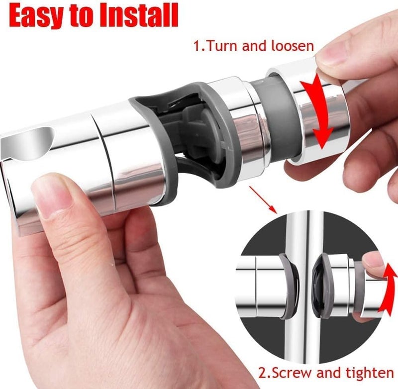 Gelme Nutri Adjustable Shower Head Holder for Slide Bar,Universal 18-25MM O.D. Rail Head Bracket Holder for Slide Bar Slider Clamp Bathroom Replacement 360 Degree Rotation Sprayer Holder (ABS Chrome) - Image 5